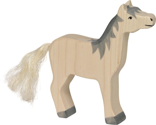 HOLZTIGER Pferd aus Holz - Kopf hoch, graue Mähne